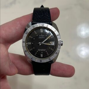 Vintage 1970’s Timex Electric Dynabeat Black and Silver Watch
